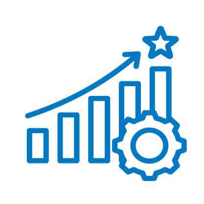 Icône de performance premium avec un graphique à barres ascendant, un engrenage et une étoile